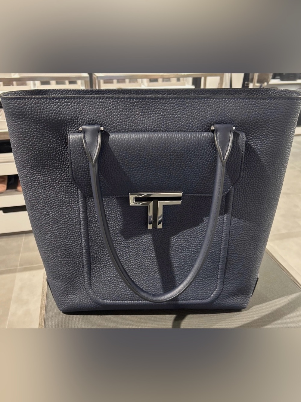NEW Tumi TURIN ALLORA 16.5” Italian Leather Zip Top Tote Bag - NAVY BLUE